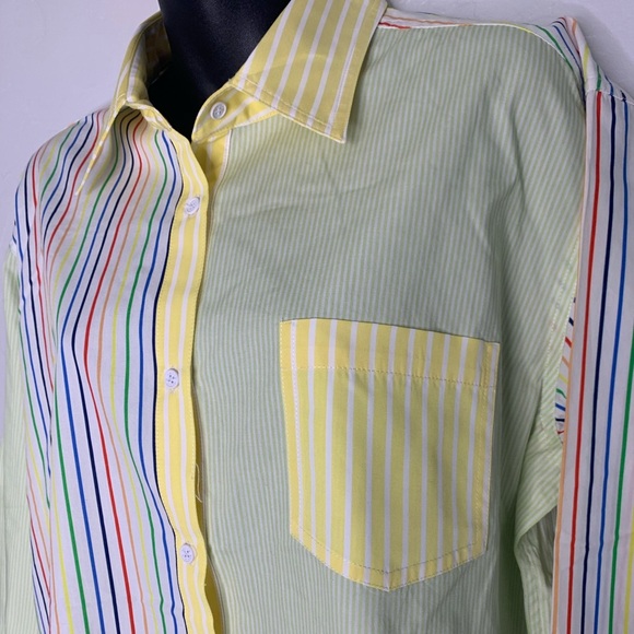 Free People Solid & Striped Rainbow Color Block Dress Shirt Size Medium - Picture 10 of 16